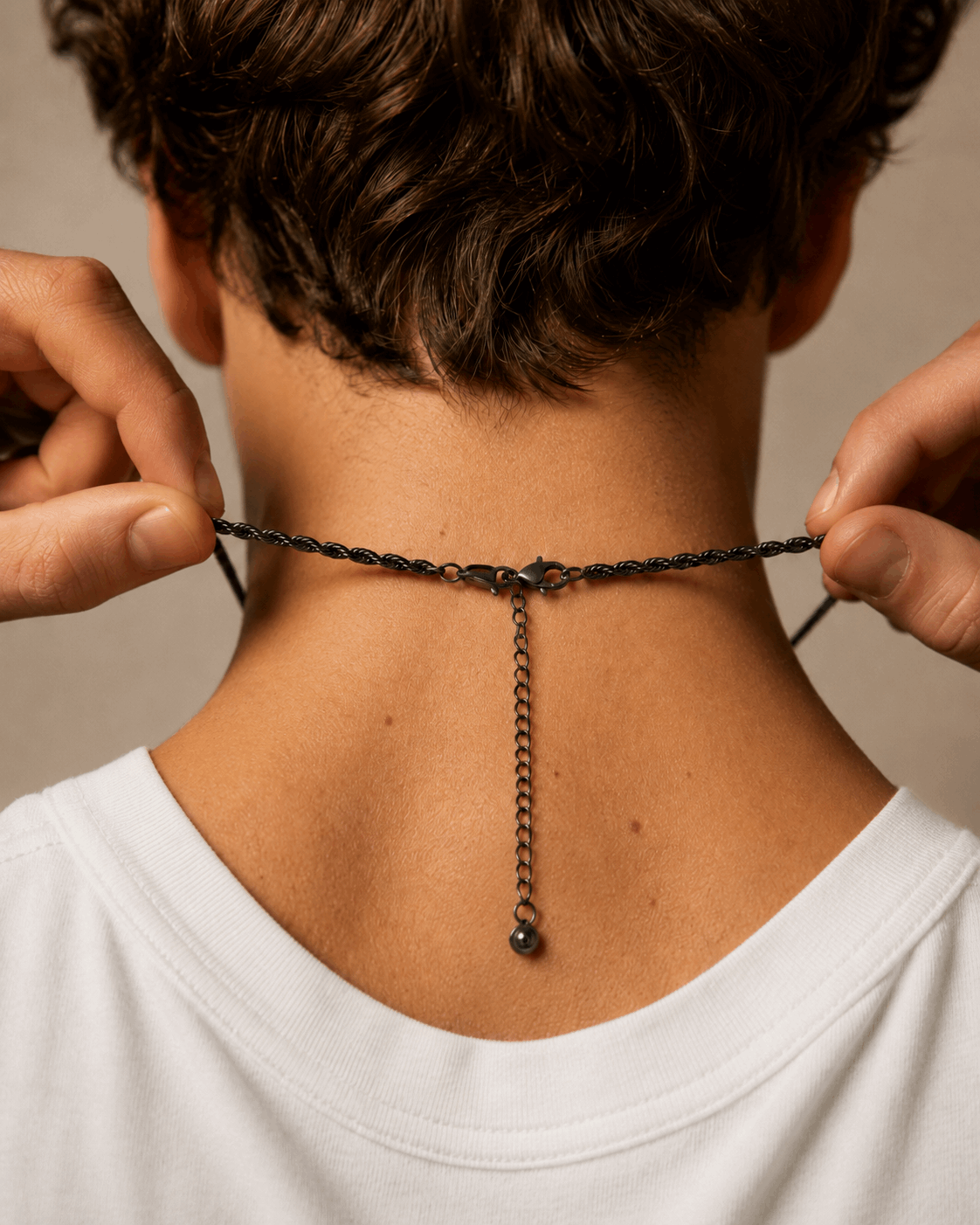 סט צמיד ושרשרתCROWN‏ - 3 מ"מ שחור