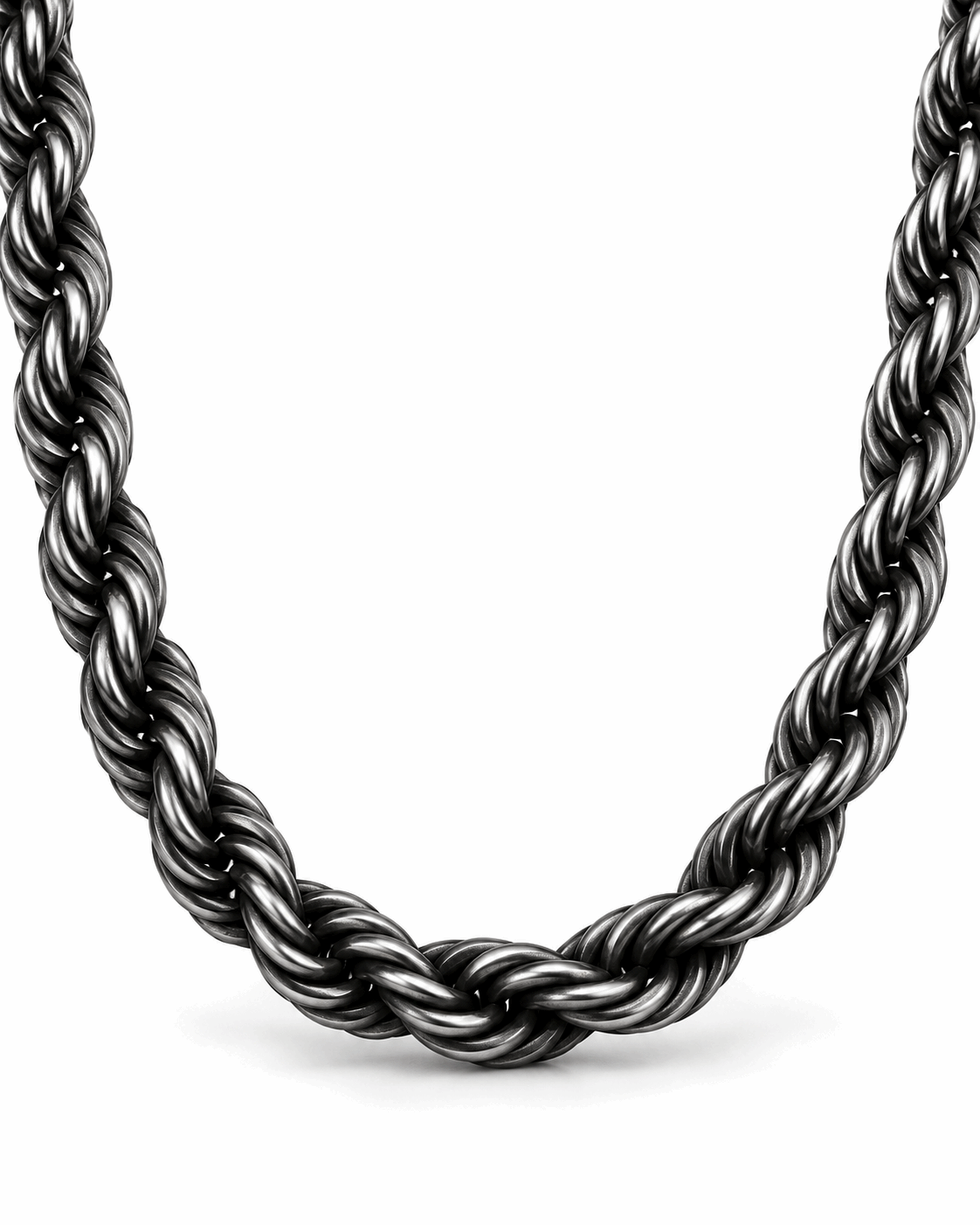 שרשרת CROWN מושחר 5 מ״מ — תקריב מאקרו של מבנה החבל על רקע לבן